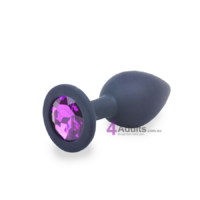 Black Silicone Anal Plug w/ Purple Diamond Medium
